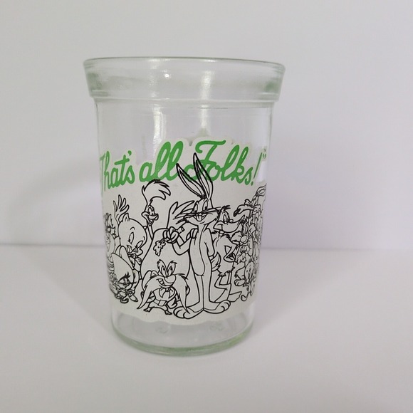 Welch's Looney Tunes Jelly Jar Glass 1994, That's All Folks, Bugs Bunny‎ Tweetie - Picture 1 of 3